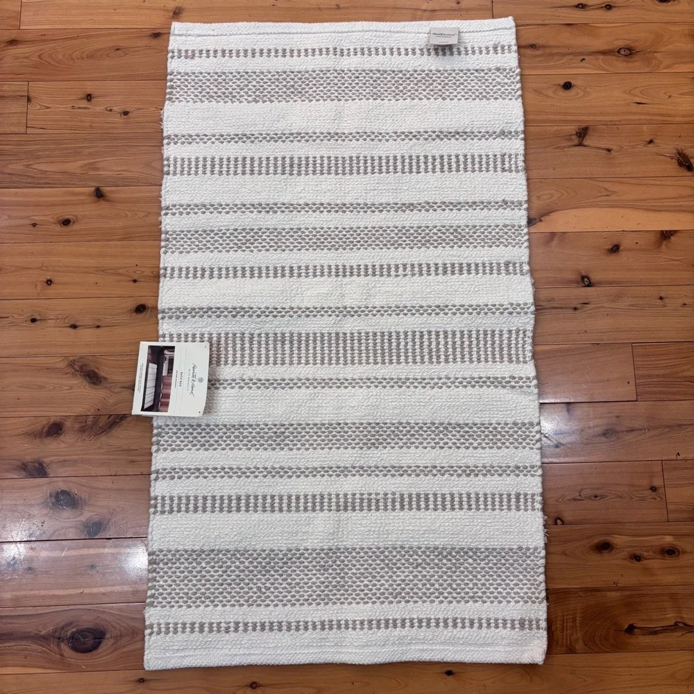 Hearth and Hand Striped Cream & Tan/Taupe Bath Rug 20 x 35 1/2 machine washable
